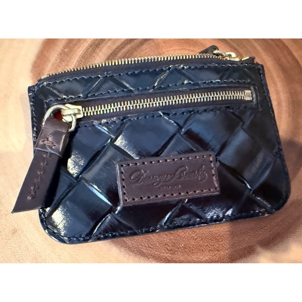 Dooney & Bourke Black Quilted Woven Barlow Leather Keychain Wallet Zipper Case